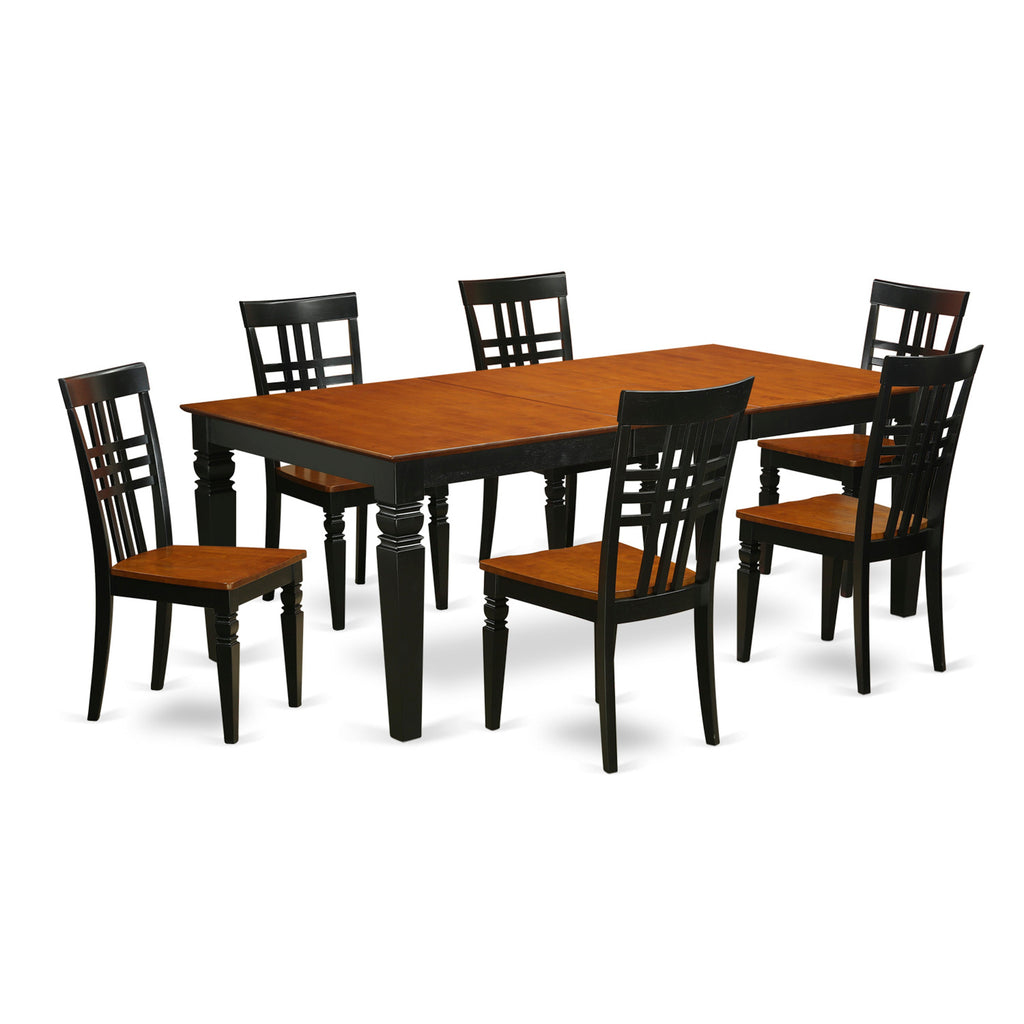 Juego de comedor de 7 piezas East West Furniture LGLG7-BCH-W compuesto por una mesa de cocina rectangular con diseño de hojas de mariposa y 6 sillas de comedor.
