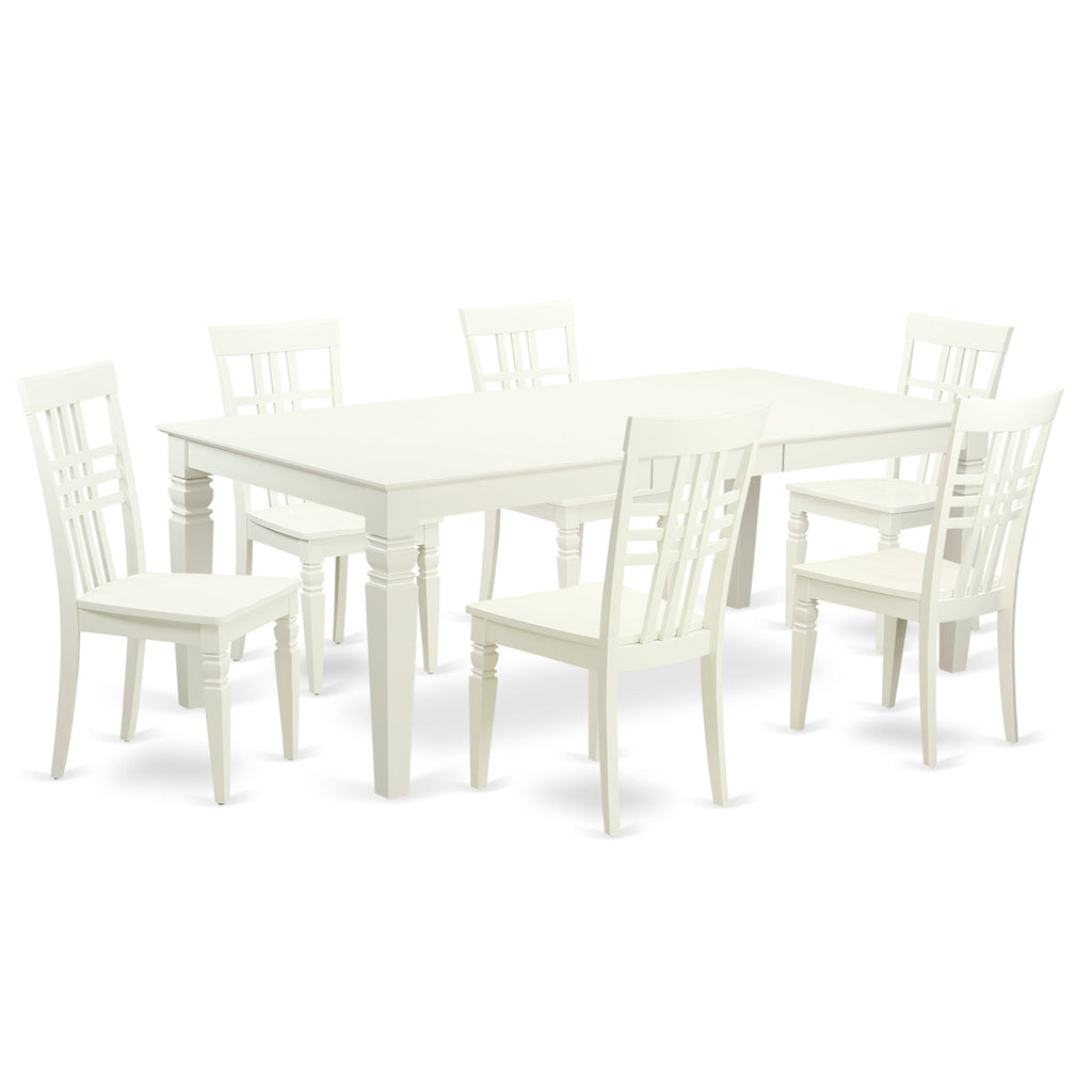 East West Furniture LGLG7-LWH-W 7 Piece Kitchen Table Set Consist of a Rectangle Dining Table with Butterfly Leaf and 6 Dining Chairs