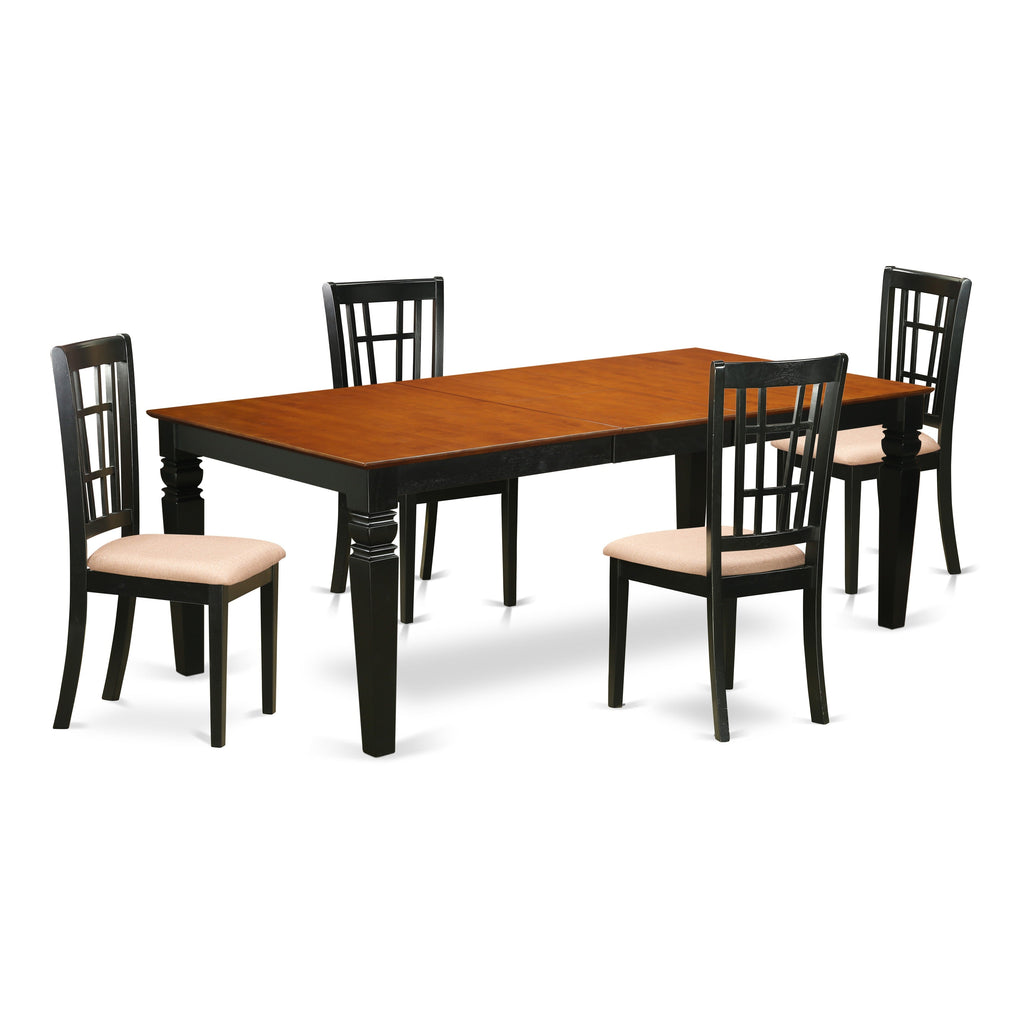 Juego de mesa de comedor East West Furniture LGNI5-BCH-C de 5 piezas para 4 personas. Incluye una mesa de cocina rectangular con diseño de hojas de mariposa y 4 sillas de comedor de cocina de tela de lino.