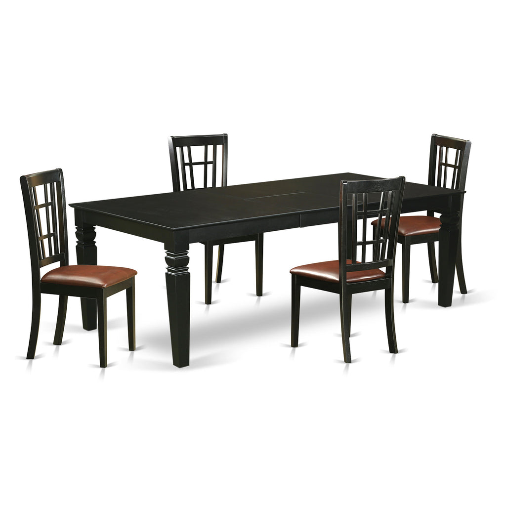 East West Furniture LGNI5-BLK-LC 5 Piece Kitchen Table & Chairs Set Includes a Rectangle Dining Table with Butterfly Leaf and 4 Faux Leather Dining Room Chairs
