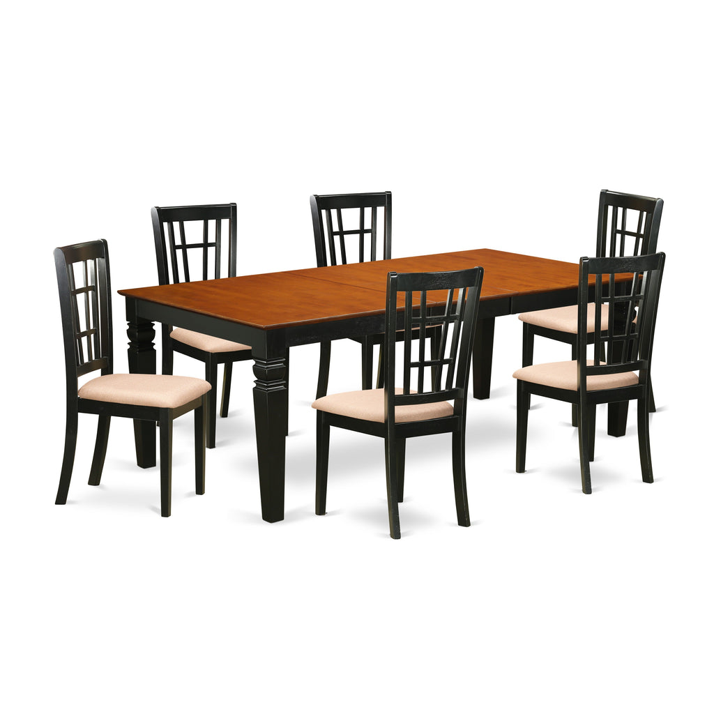 East West Furniture LGNI7-BCH-C 7 Piece Dinette Set Consist of a Rectangle Dining Room Table with Butterfly Leaf and 6 Linen Fabric Upholstered Dining Chairs