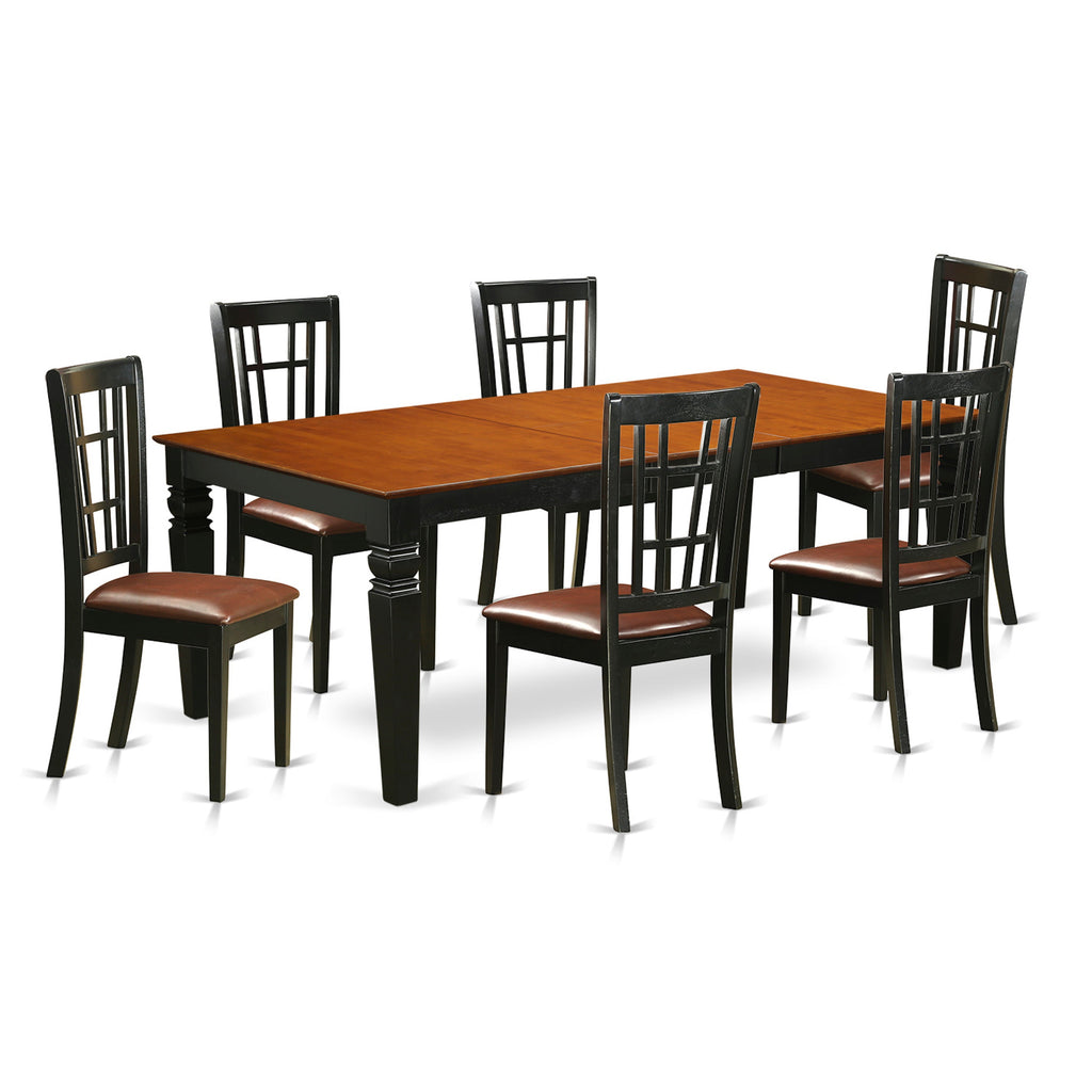 East West Furniture LGNI7-BCH-LC 7 Piece Dining Room Furniture Set Consist of a Rectangle Kitchen Table with Butterfly Leaf and 6 Faux Leather Upholstered Chairs