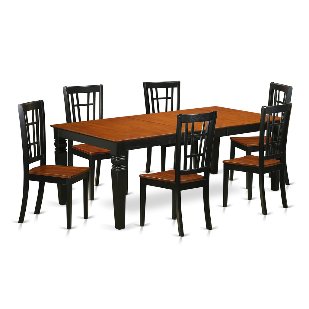 East West Furniture LGNI7-BCH-W 7 Piece Modern Dining Table Set Consist of a Rectangle Wooden Table with Butterfly Leaf and 6 Dining Room Chairs