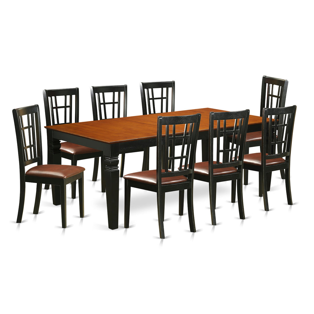 East West Furniture LGNI9-BCH-LC 9 Piece Modern Dining Table Set Includes a Rectangle Wooden Table with Butterfly Leaf and 8 Faux Leather Upholstered Chairs