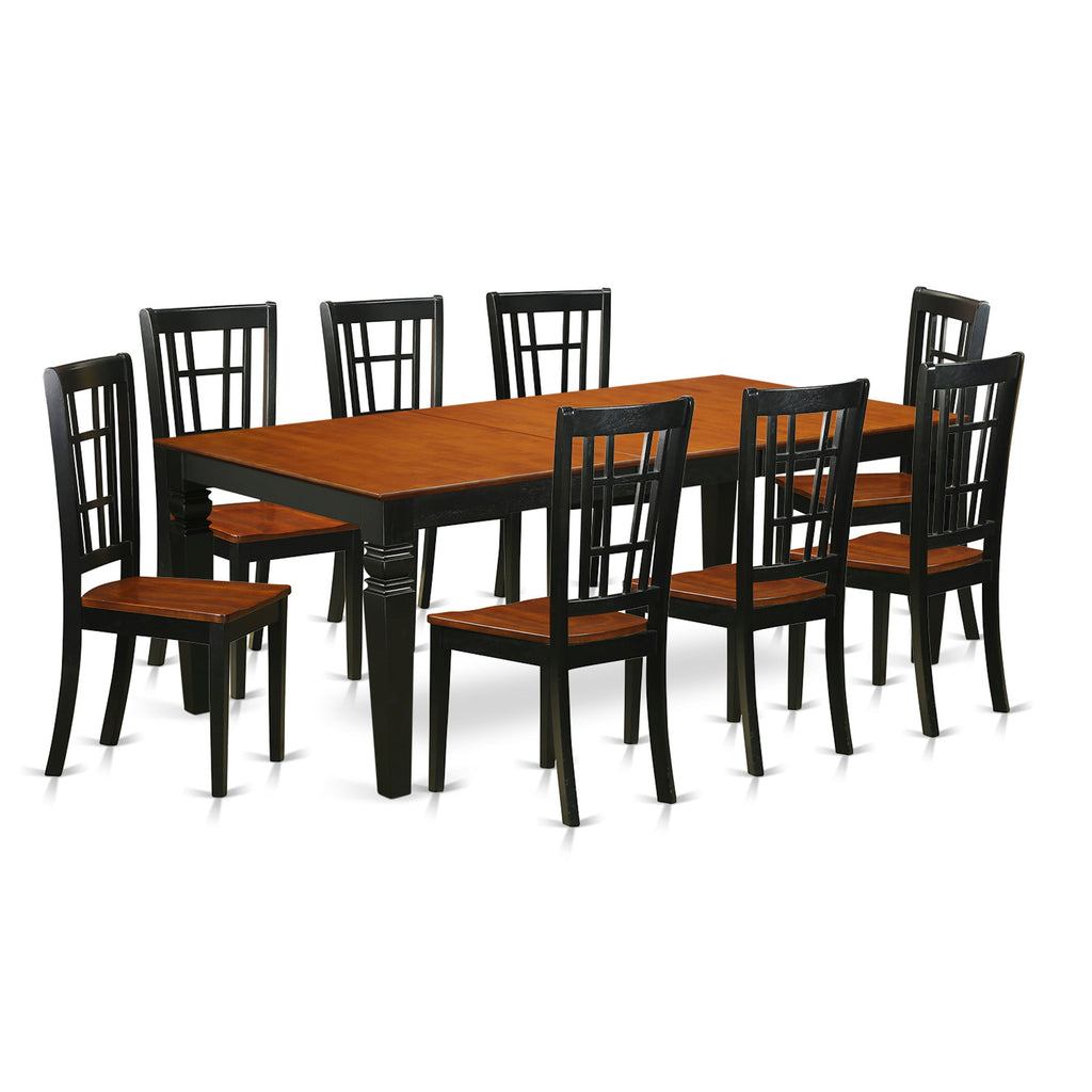 East West Furniture LGNI9-BCH-W 9 Piece Dining Set Includes a Rectangle Dining Table with Butterfly Leaf and 8 Kitchen Chairs