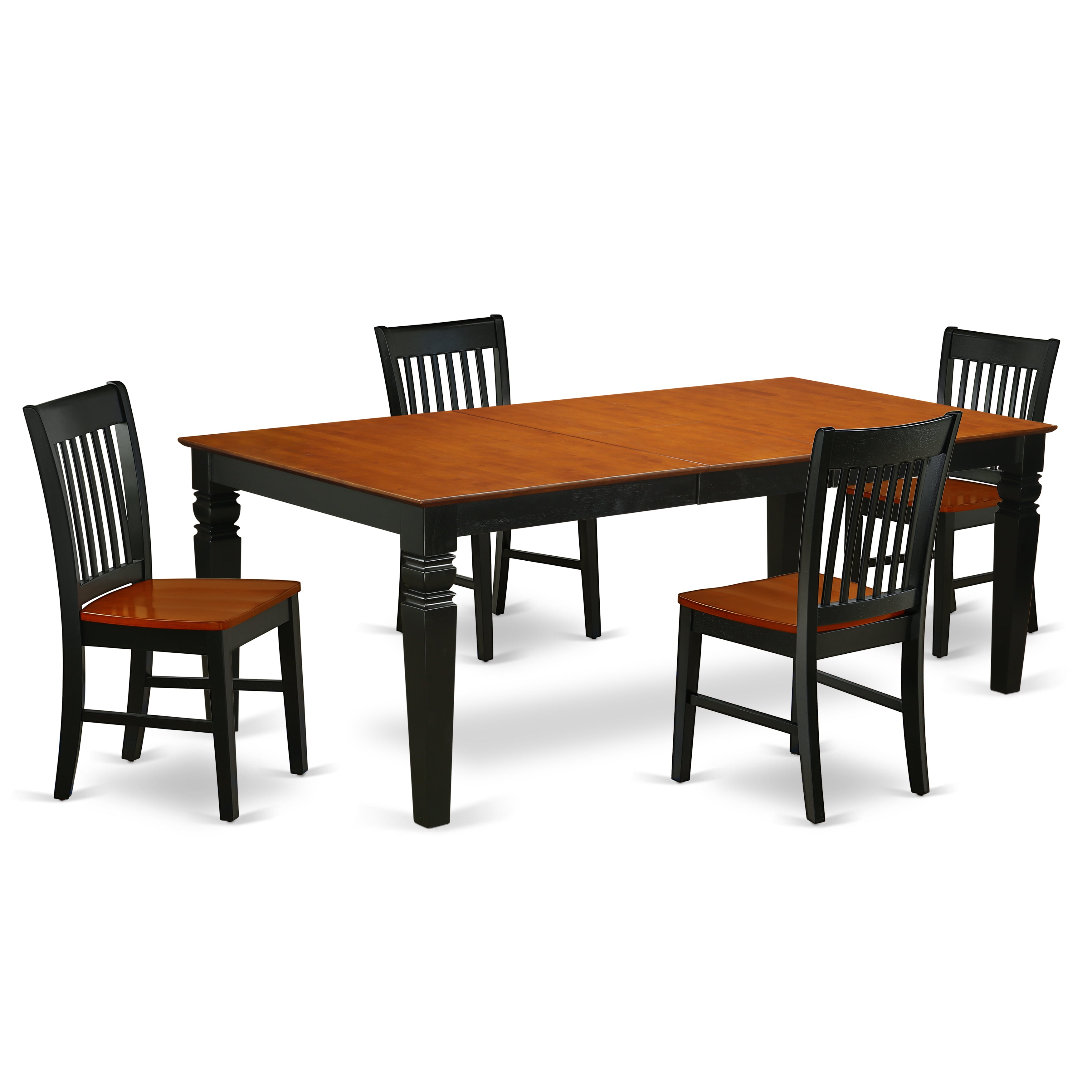 El juego de mesa de comedor de 5 piezas East West Furniture LGNO5-BCH-W incluye una mesa rectangular de madera con diseño de hojas de mariposa y 4 sillas de comedor de cocina.