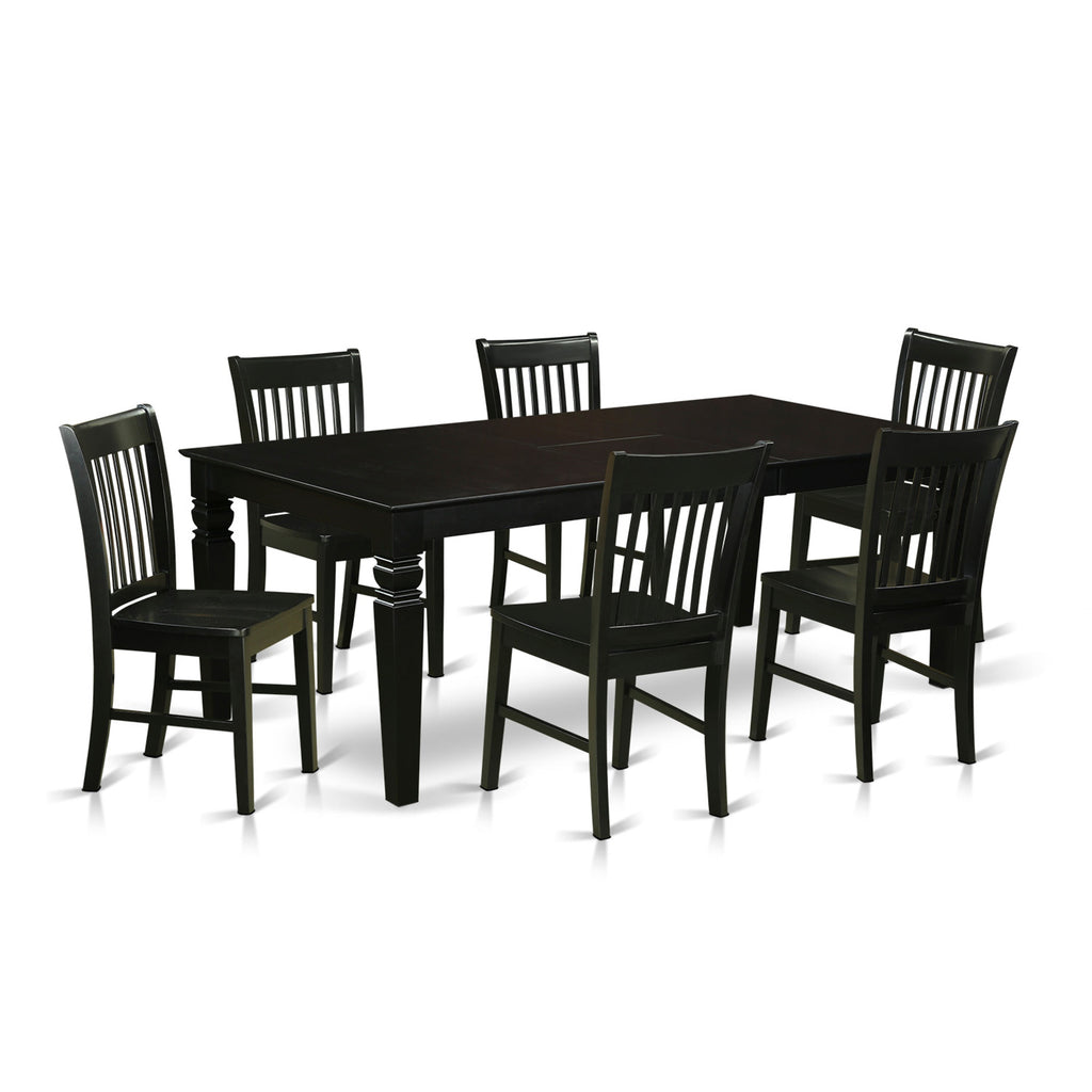 Juego de comedor East West Furniture LGNO7-BLK-W de 7 piezas compuesto por una mesa de cocina rectangular con diseño de hojas de mariposa y 6 sillas de comedor.