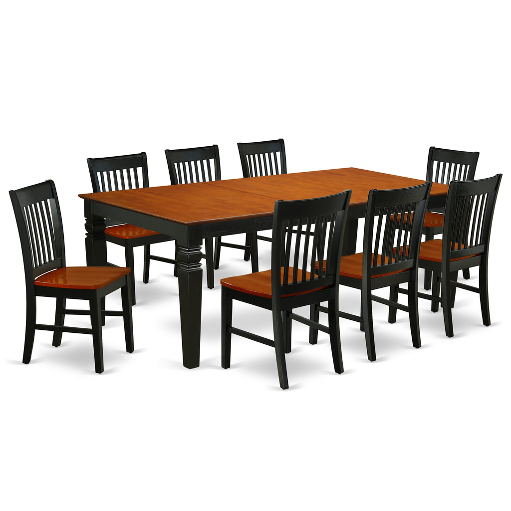 El juego de mesa de cocina East West Furniture LGNO9-BCH-W de 9 piezas incluye una mesa de comedor rectangular con hojas de mariposa y 8 sillas de comedor.