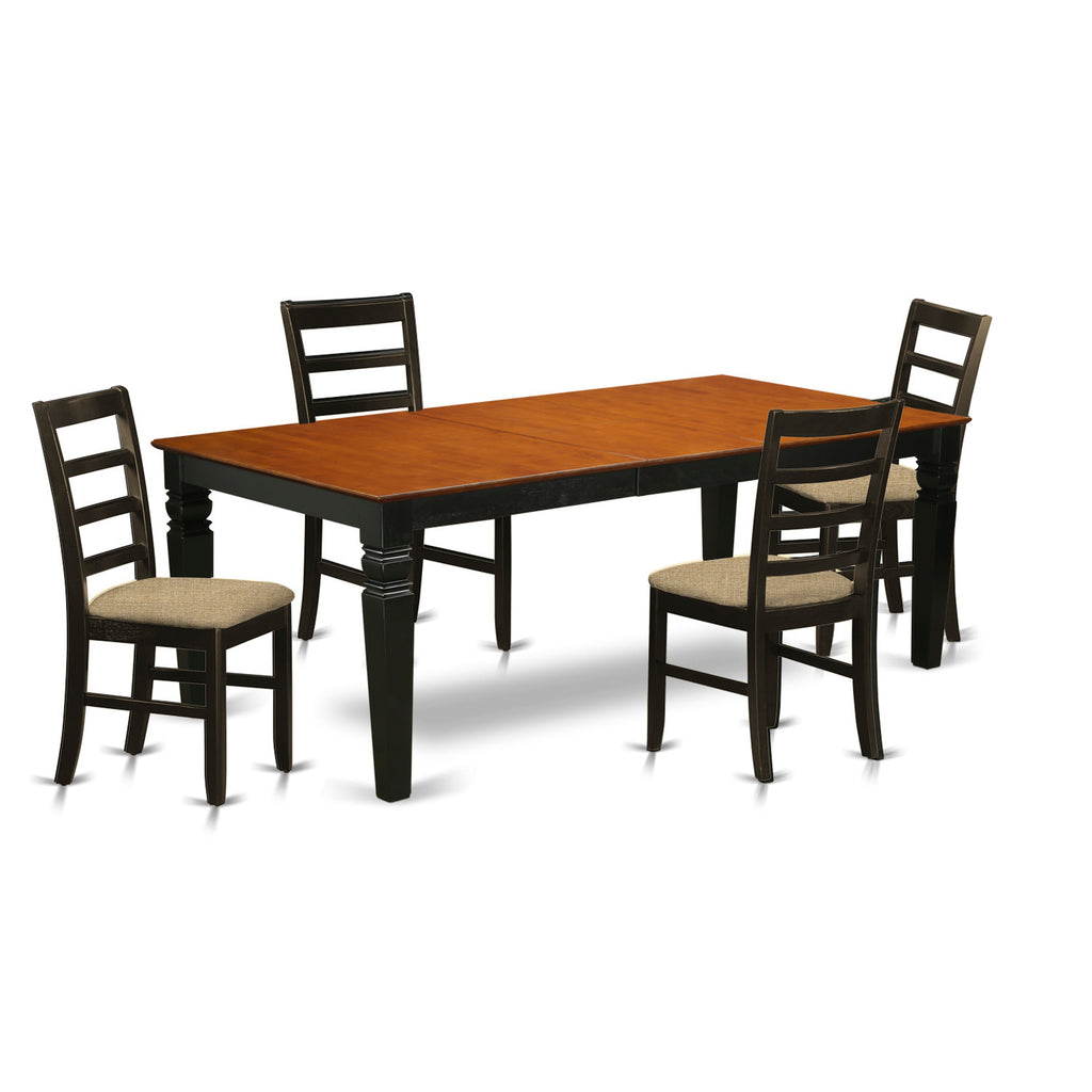 East West Furniture LGPF5-BCH-C 5 Piece Modern Dining Table Set Includes a Rectangle Wooden Table with Butterfly Leaf and 4 Linen Fabric Dining Room Chairs, 42x84 Inch, Black & Cherry