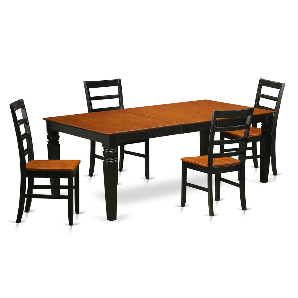 El juego de mesa de comedor moderno de 5 piezas East West Furniture LGPF5-BCH-W incluye una mesa rectangular de madera con diseño de hojas de mariposa y 4 sillas de comedor de cocina.