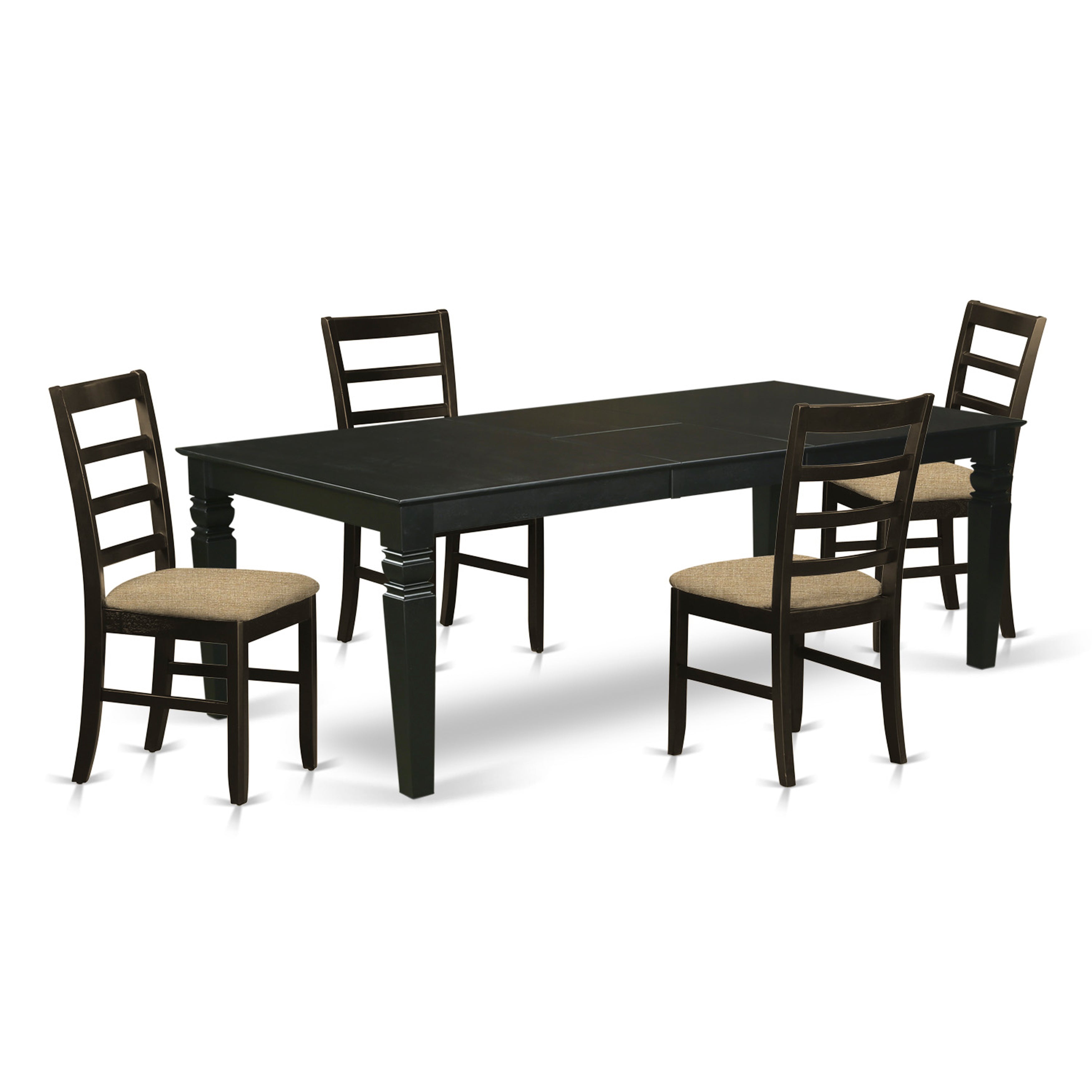 El juego de mesa de cocina de 5 piezas East West Furniture LGPF5-BLK-C incluye una mesa de comedor rectangular con diseño de hojas de mariposa y 4 sillas tapizadas en tela de lino.