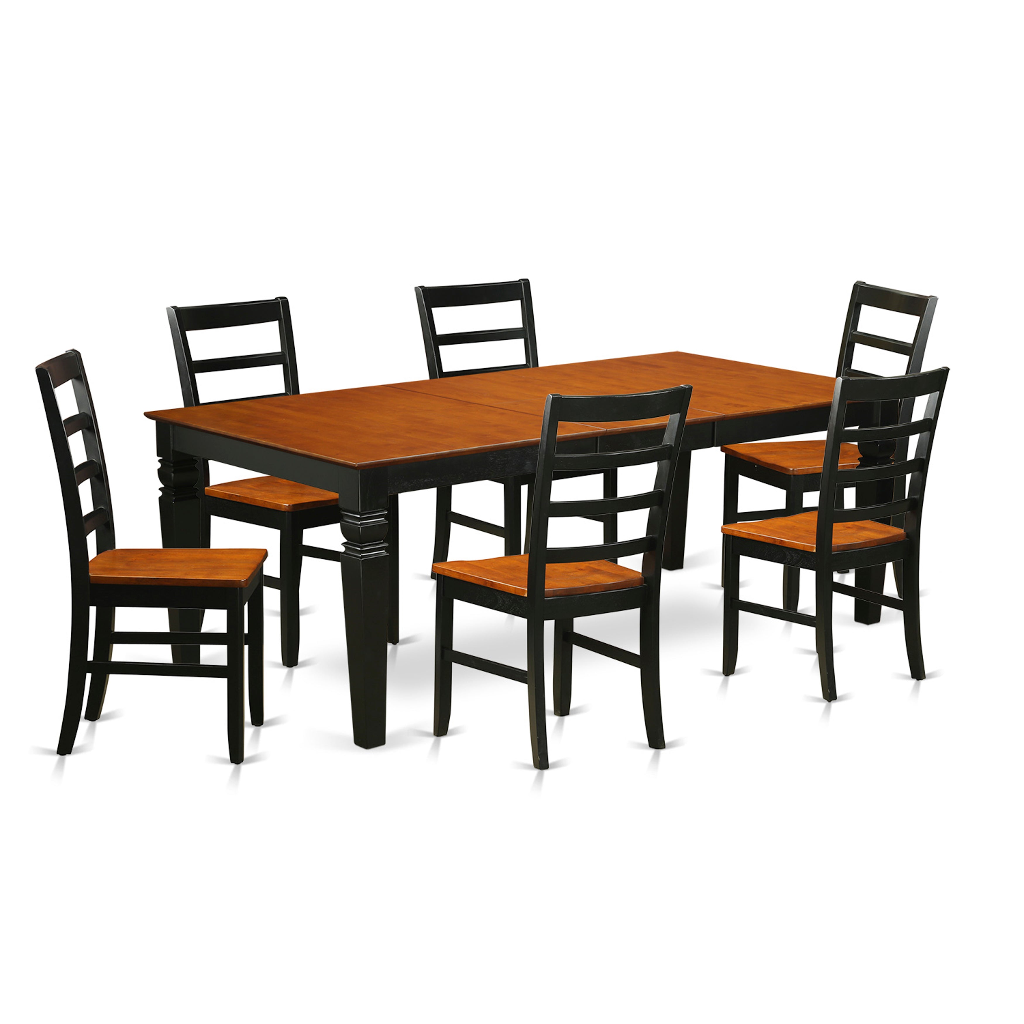 Juego de comedor de 7 piezas East West Furniture LGPF7-BCH-W compuesto por una mesa rectangular de madera con diseño de hojas de mariposa y 6 sillas de comedor de cocina.
