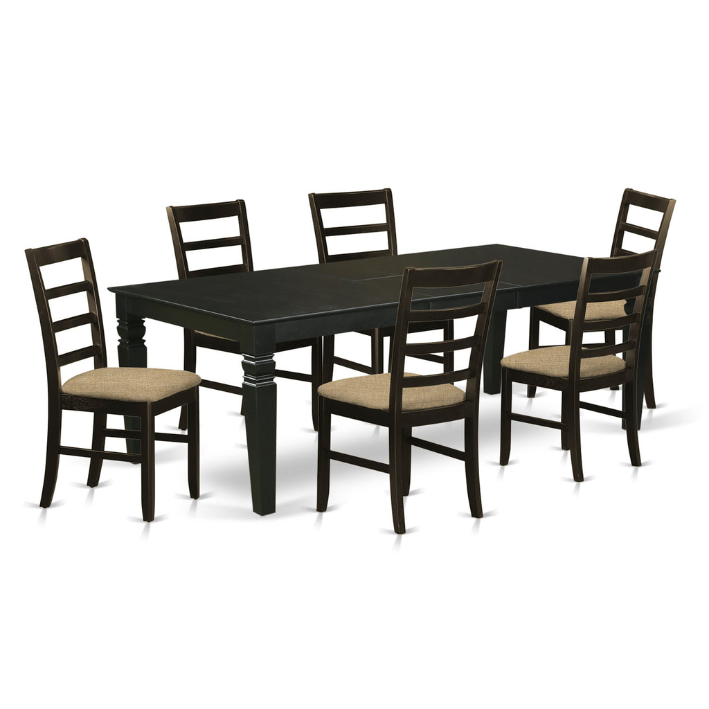 East West Furniture LGPF7-BLK-C 7 Piece Kitchen Table Set Consist of a Rectangle Dining Table with Butterfly Leaf and 6 Linen Fabric Upholstered Dining Chairs