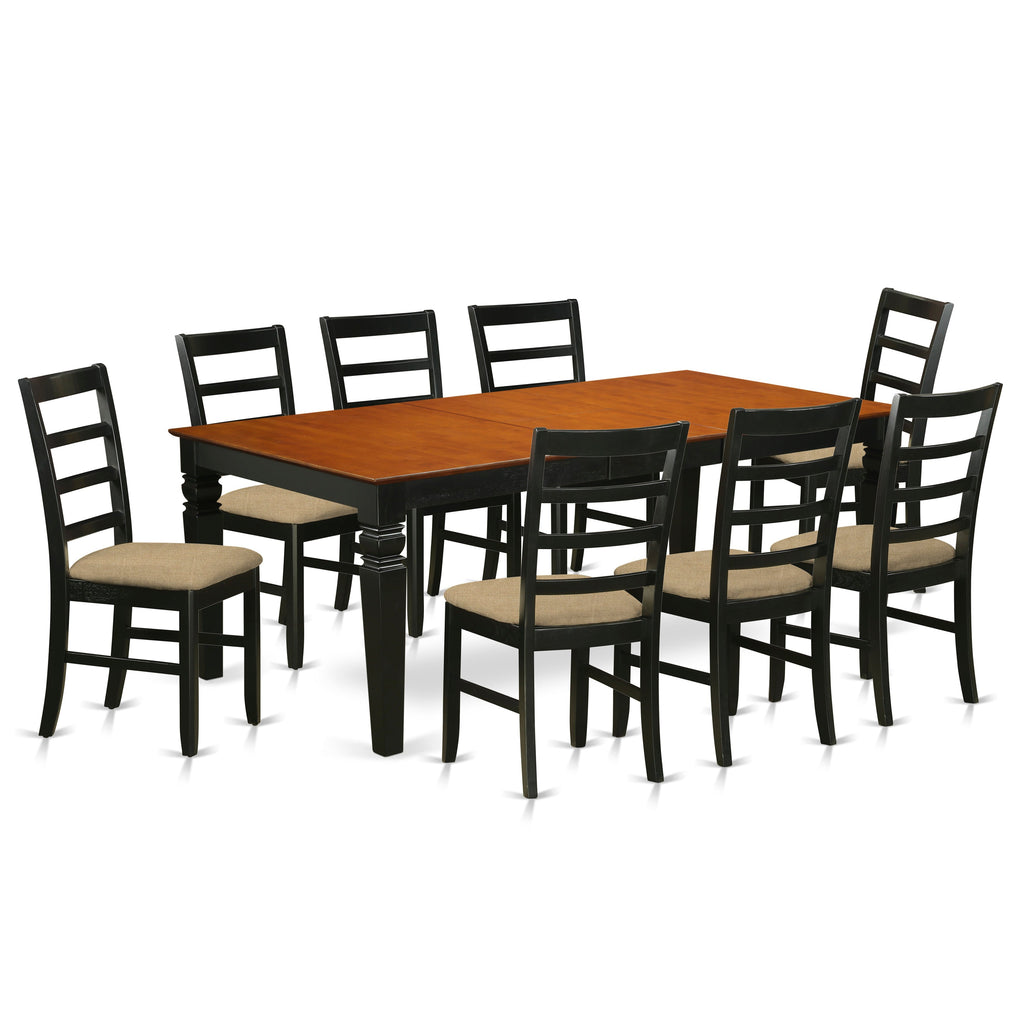 East West Furniture LGPF9-BCH-C 9 Piece Dining Table Set Includes a Rectangle Dining Room Table with Butterfly Leaf and 8 Linen Fabric Upholstered Chairs