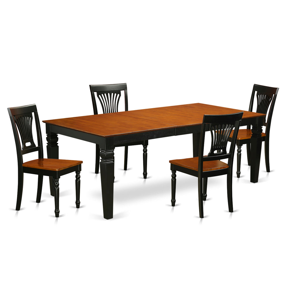 El juego de comedor de 5 piezas East West Furniture LGPL5-BCH-W incluye una mesa rectangular de madera con diseño de hojas de mariposa y 4 sillas de comedor de cocina.