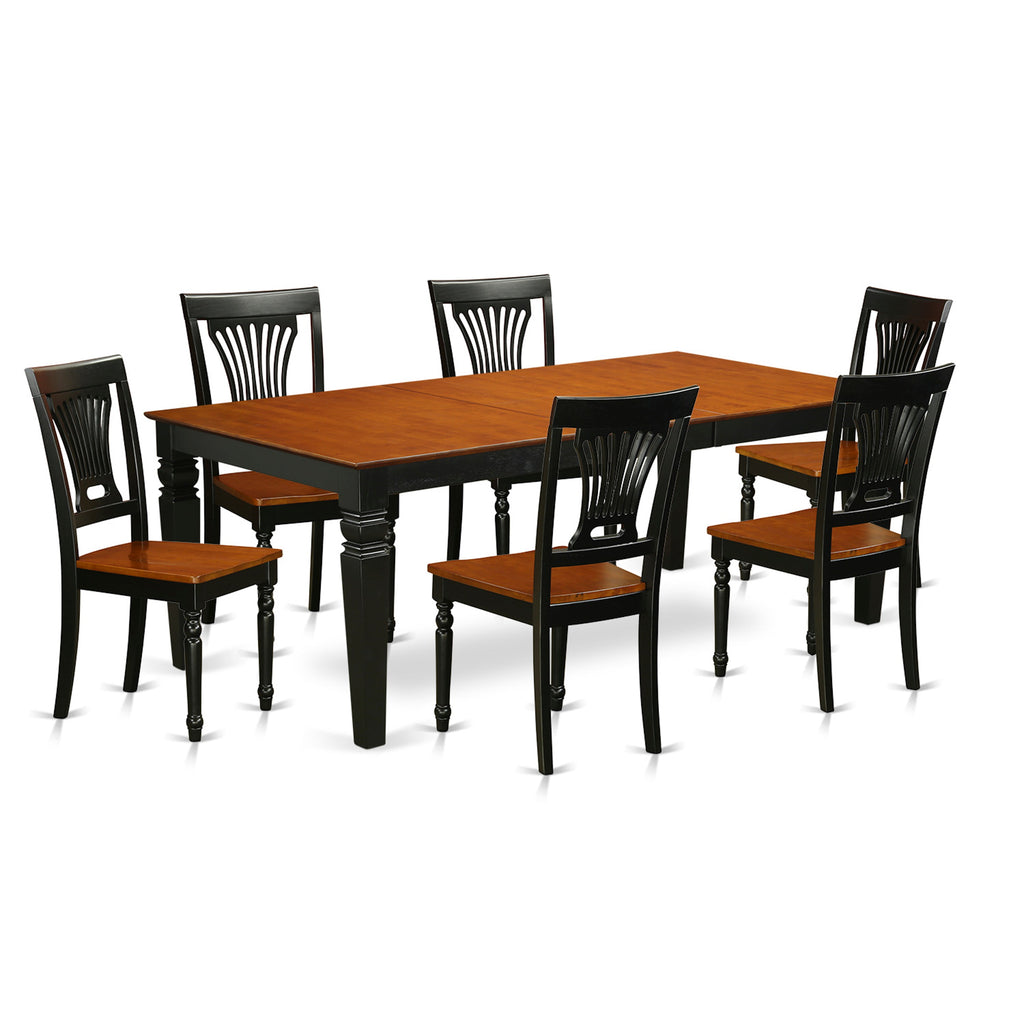Juego de comedor de 7 piezas East West Furniture LGPL7-BCH-W compuesto por una mesa rectangular de madera con diseño de hojas de mariposa y 6 sillas de comedor de cocina.