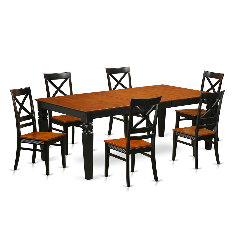 Juego de mesa de comedor East West Furniture LGQU7-BCH-W de 7 piezas compuesto por una mesa de cocina rectangular con diseño de hojas de mariposa y 6 sillas de comedor.
