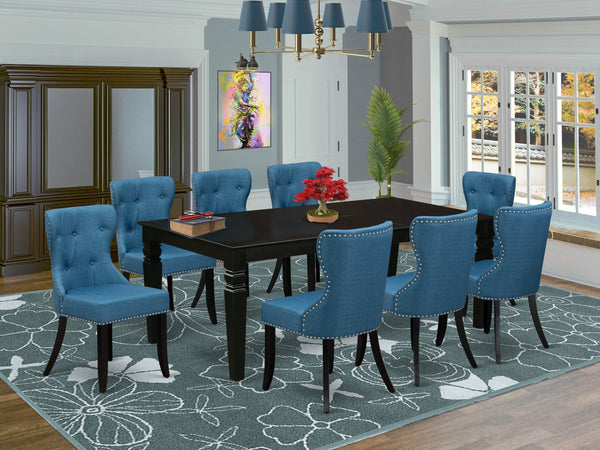 East-West Furniture LGSI9-BLK-21 - A dining room table set of 8 excell