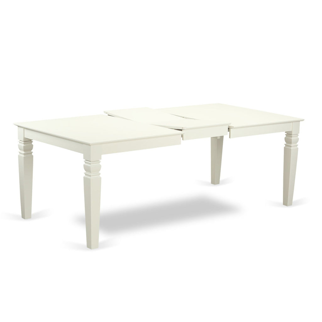 East West Furniture LGWE5-LWH-W 5 Piece Kitchen Table Set for 4 Includes a Rectangle Dining Room Table with Butterfly Leaf and 4 Solid Wood Seat Chairs, 42x84 Inch, Linen White