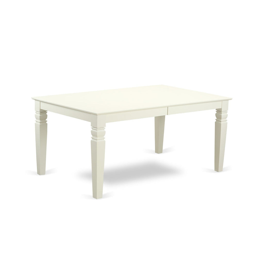 East West Furniture LGAB7-LWH-02 7 Piece Kitchen Table Set Consist of a Rectangle Dining Table with Butterfly Leaf and 6 Light Beige Linen Fabric Parson Chairs