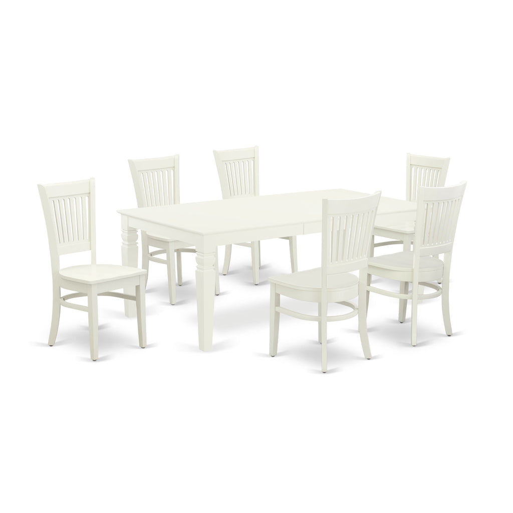 Juego de comedor East West Furniture LGVA7-LWH-W de 7 piezas compuesto por una mesa de cocina rectangular con diseño de hojas de mariposa y 6 sillas de comedor.
