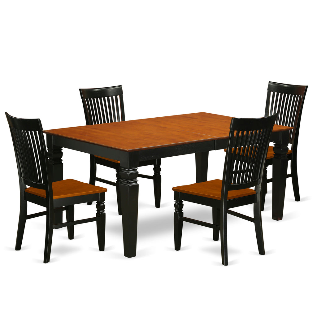 El juego de comedor de 5 piezas East West Furniture LGWE5-BCH-W incluye una mesa de cocina rectangular con diseño de hojas de mariposa y 4 sillas de comedor.