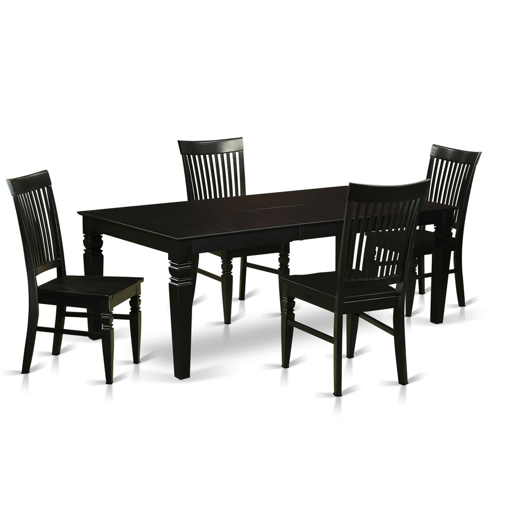 El juego de mesa de comedor moderno de 5 piezas East West Furniture LGWE5-BLK-W incluye una mesa rectangular de madera con diseño de hojas de mariposa y 4 sillas de comedor de cocina.