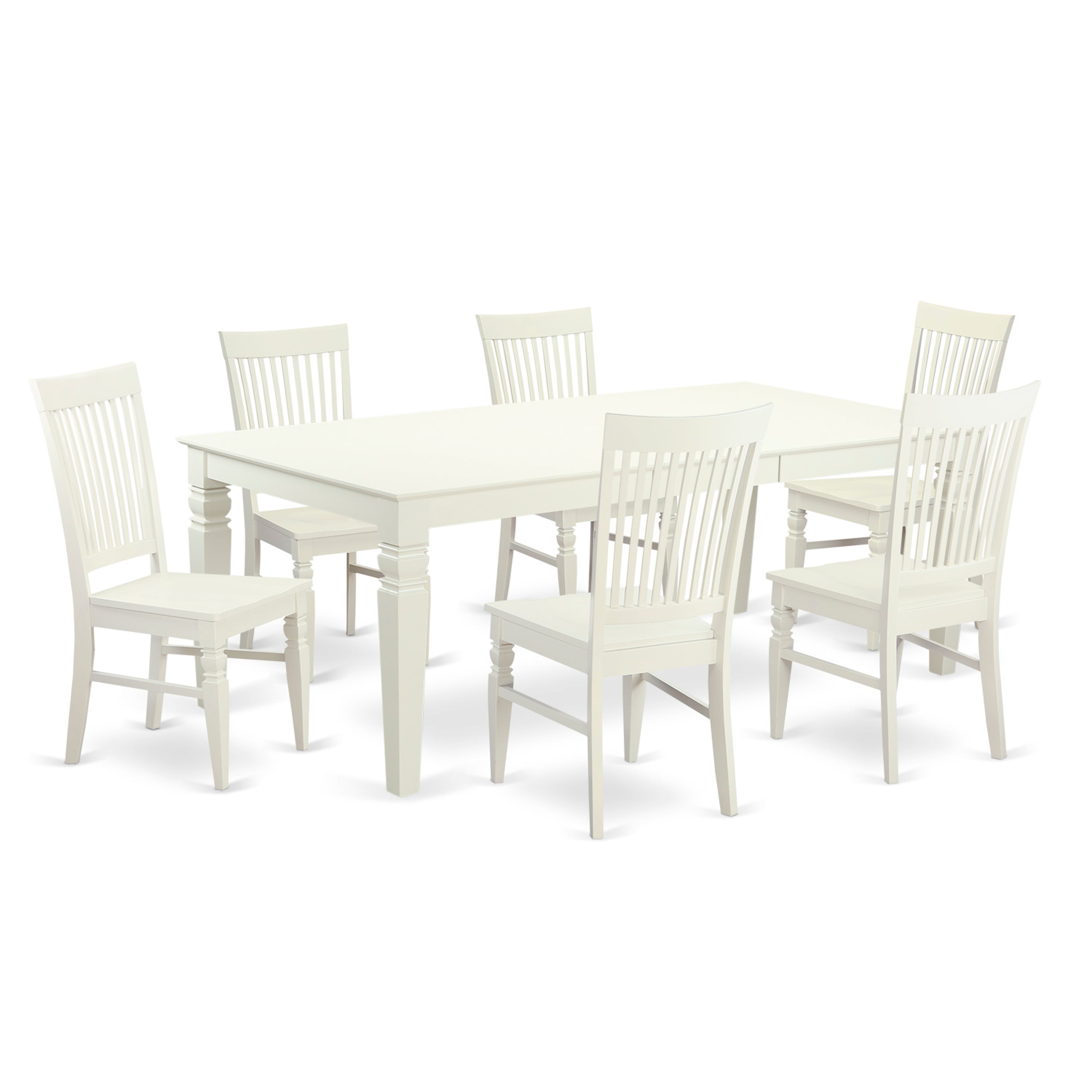 Juego de comedor East West Furniture LGWE7-LWH-W de 7 piezas compuesto por una mesa de comedor rectangular con hojas de mariposa y 6 sillas de cocina.