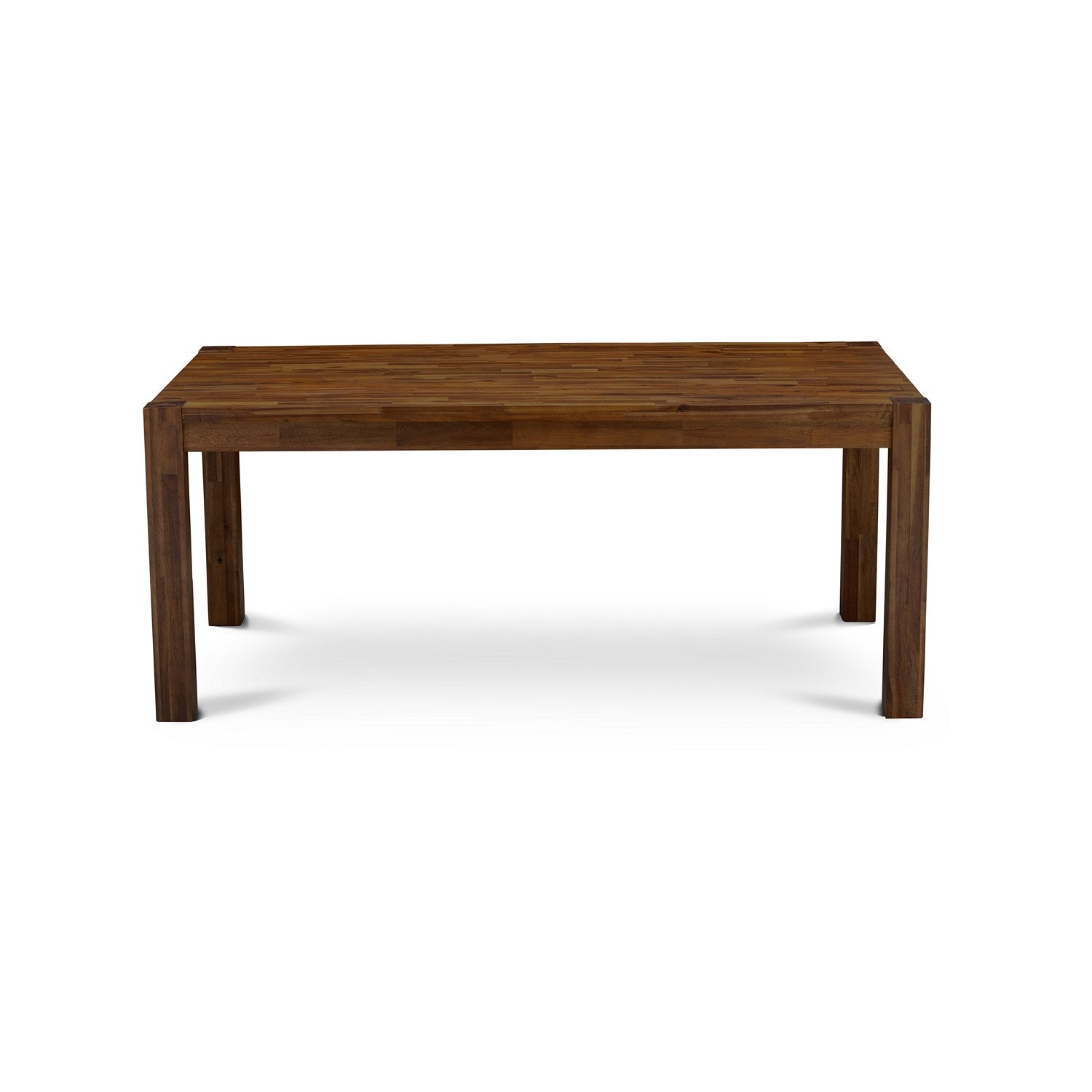 El juego de mesa de comedor de 5 piezas East West Furniture LMSI5-N8-04 incluye una mesa de comedor rectangular de madera rústica y 4 sillas tapizadas en tela de lino color tostado claro.