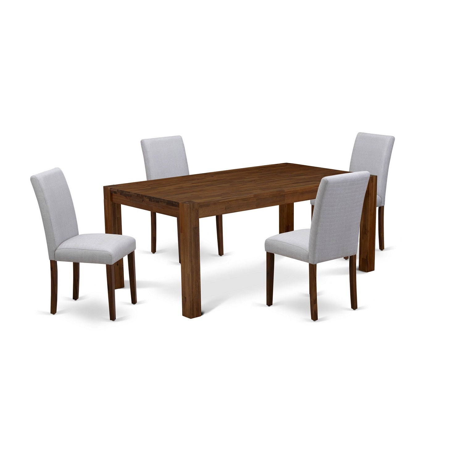 EAST WEST FURNITURE - LMAB5-N8-05 - 5-Pc Dining Room Table Set- 4 Kitchen Chairs and Rectangular Dining Table - Grey Linen Fabric Seat and High Chair Back (Antique Walnut Finish)