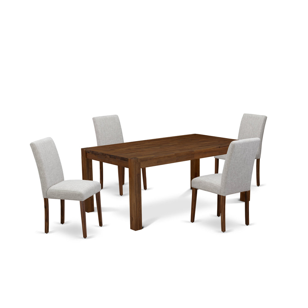 East West Furniture LMAB5-NN-35 5 Piece Dining Room Table Set Includes a Rectangle Rustic Wood Kitchen Table and 4 Doeskin Linen Fabric Parson Dining Chairs