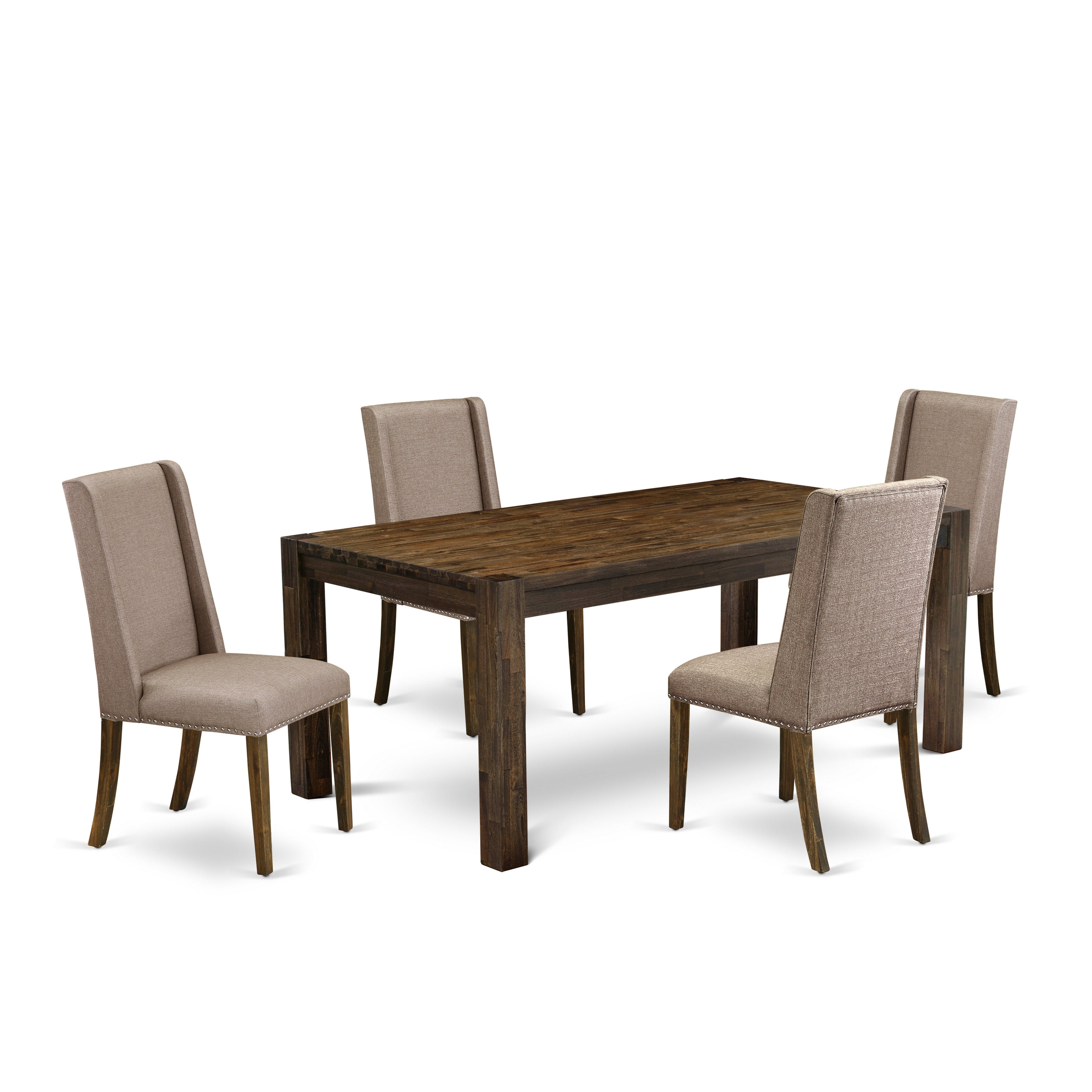 East West Furniture LMFL5-77-16 5-Piece Dinette Room Set- 4 Parson Dining Chairs with Dark Khaki Linen Fabric Seat and Stylish Chair Back and Dining Table (Distressed Jacobean Finish)
