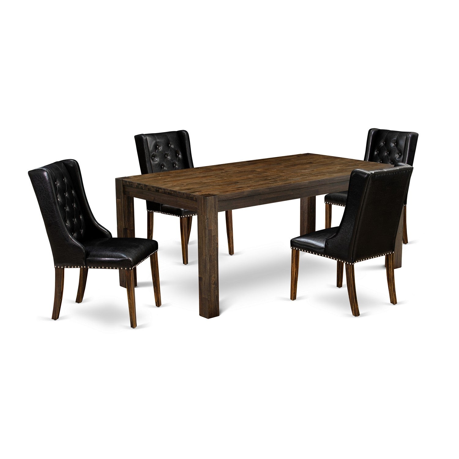 East West Furniture LMFO5-77-49 5-Pc Modern Dining Table Set Includes 1 Dining Table and 4 Black PU faux Leather Dining Chairs with Button Tufted Back - Distressed Jacobean Finish
