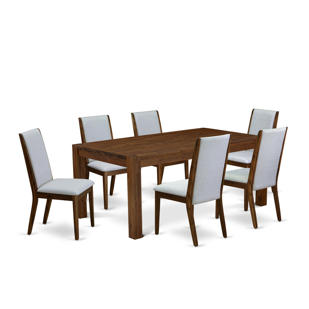 East West Furniture LMLA7-N8-05 7 Piece Kitchen Table Set Consist of a Rectangle Rustic Wood Dining Table and 6 Grey Linen Fabric Parson Dining Chairs, 40x72 Inch, Walnut