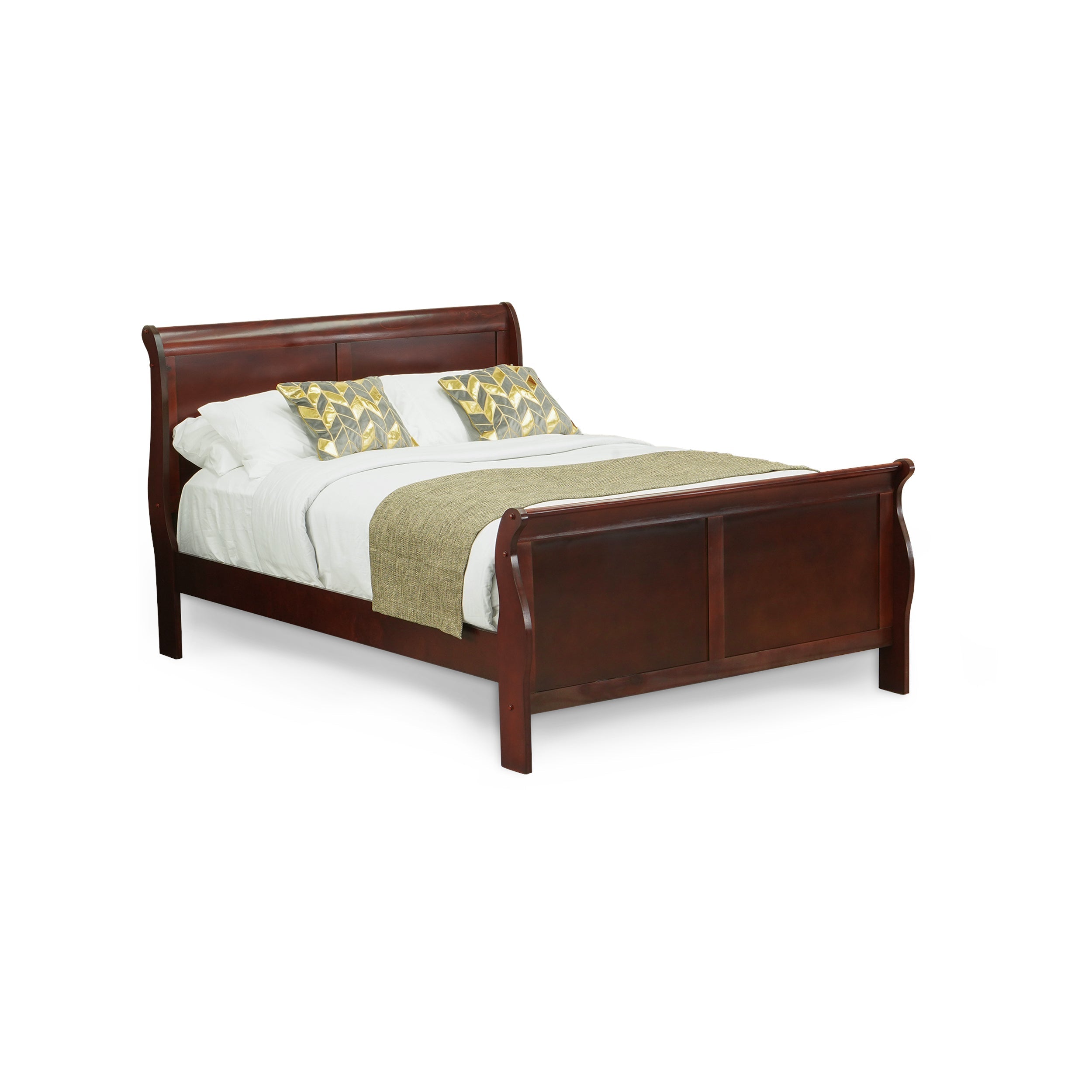 Juego de dormitorio Louis Philippe de 4 piezas tamaño Queen de East West Furniture en acabado Phillip Walnut con cama Queen