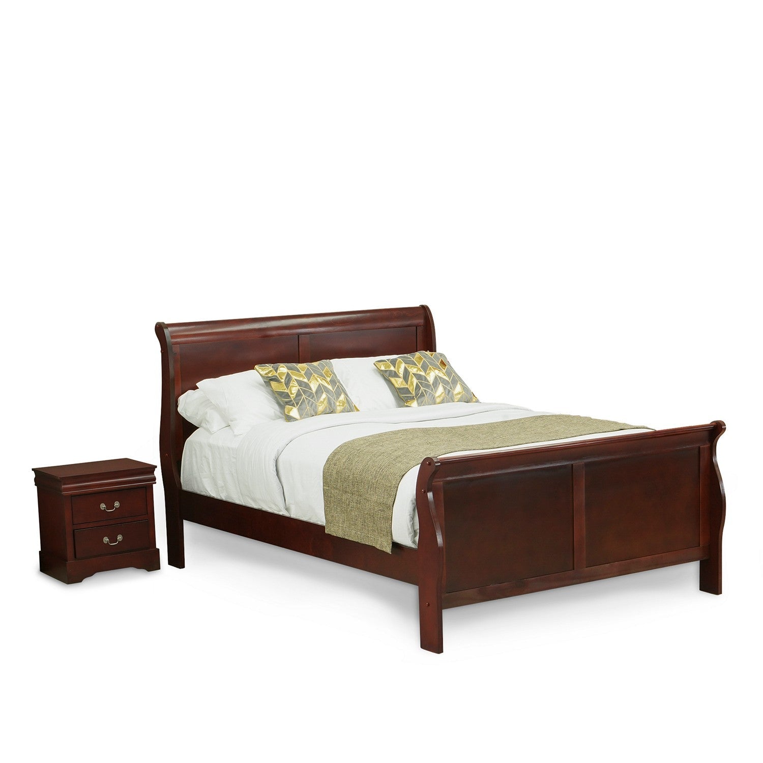 LP03-Q1N000 Juego de dormitorio Louis Philippe de 2 piezas tamaño Queen en acabado nogal con cama Queen y mesita de noche