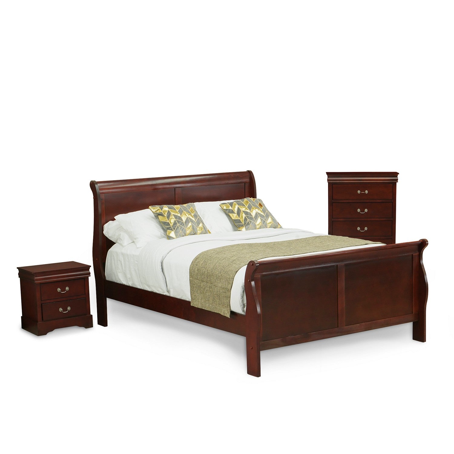 LP03-Q1NC00 Juego de dormitorio Louis Philippe de 3 piezas tamaño Queen en acabado nogal con cama Queen