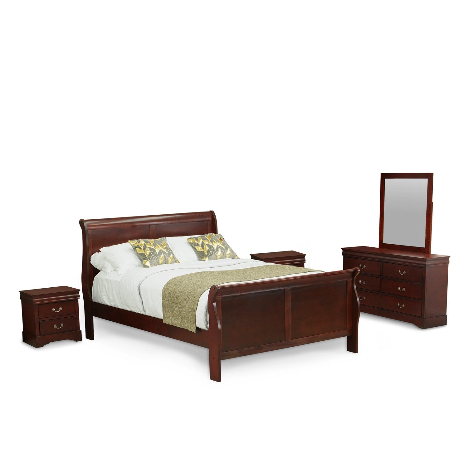 LP03-Q2NDM0 Juego de dormitorio Louis Philippe de 5 piezas tamaño queen en acabado nogal con cama queen