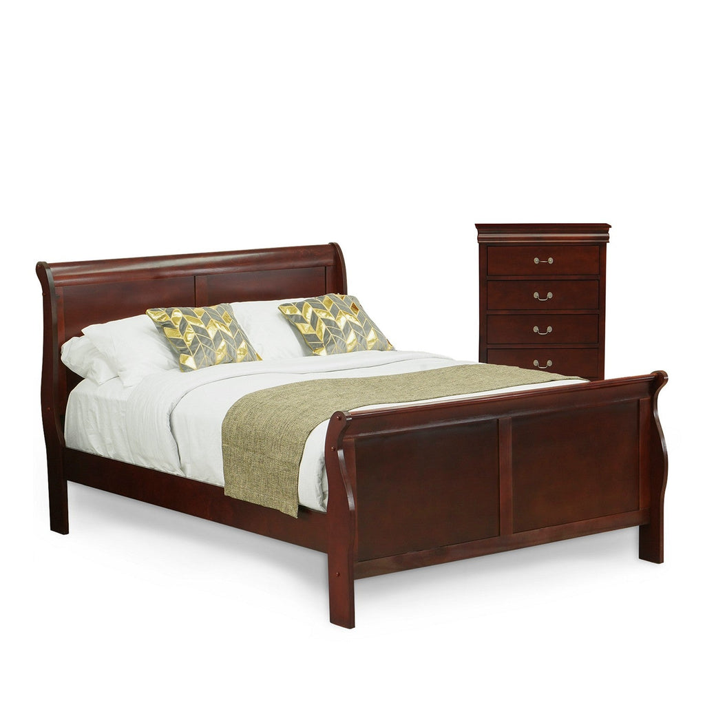 LP03-QC0000 Juego de dormitorio Louis Philippe de 2 piezas tamaño Queen en acabado nogal con cama Queen y cómoda
