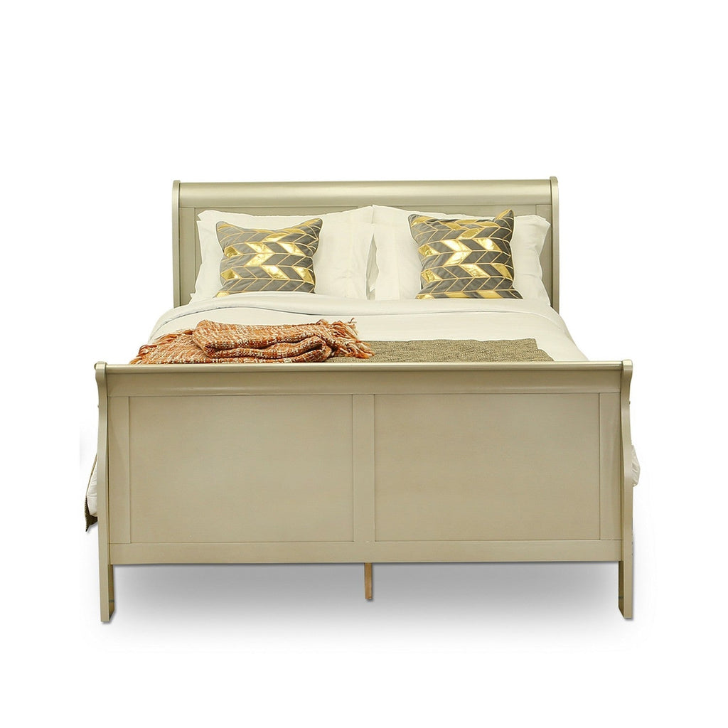 LP04-Q1NDM0 Louis Philippe 4 Piece Queen Size Bedroom Set in Metallic Gold Finish with Queen Bed, Nightstand, Dresser with Mirror