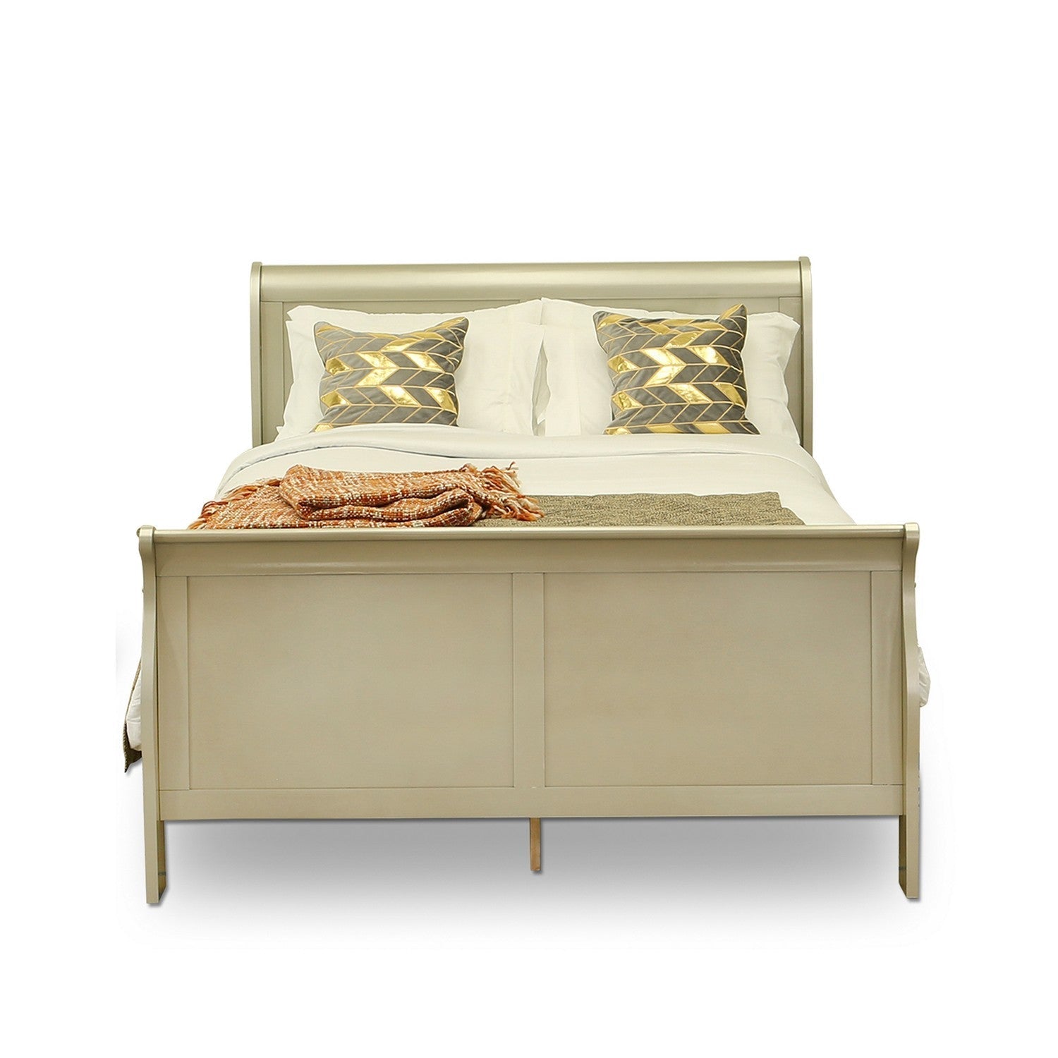 LP04-QDM000 Juego de dormitorio Louis Philippe de 3 piezas tamaño queen con acabado dorado metálico y cama queen