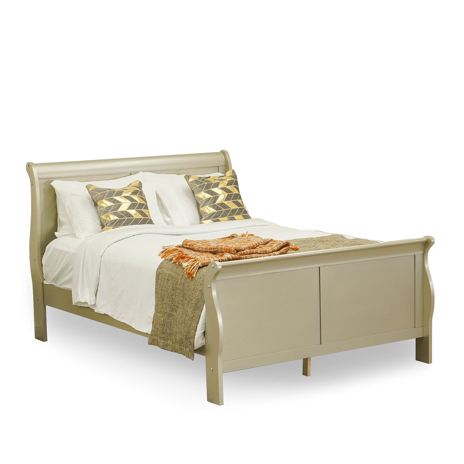 LP04-QDM000 Juego de dormitorio Louis Philippe de 3 piezas tamaño queen con acabado dorado metálico y cama queen