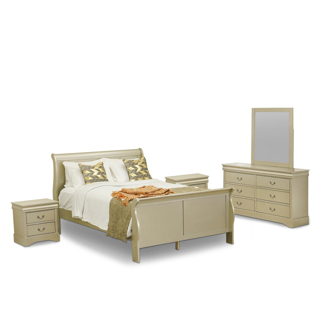 LP04-Q2NDM0 Louis Philippe 5 Piece Queen Size Bedroom Set in Metallic Gold Finish with Queen Bed