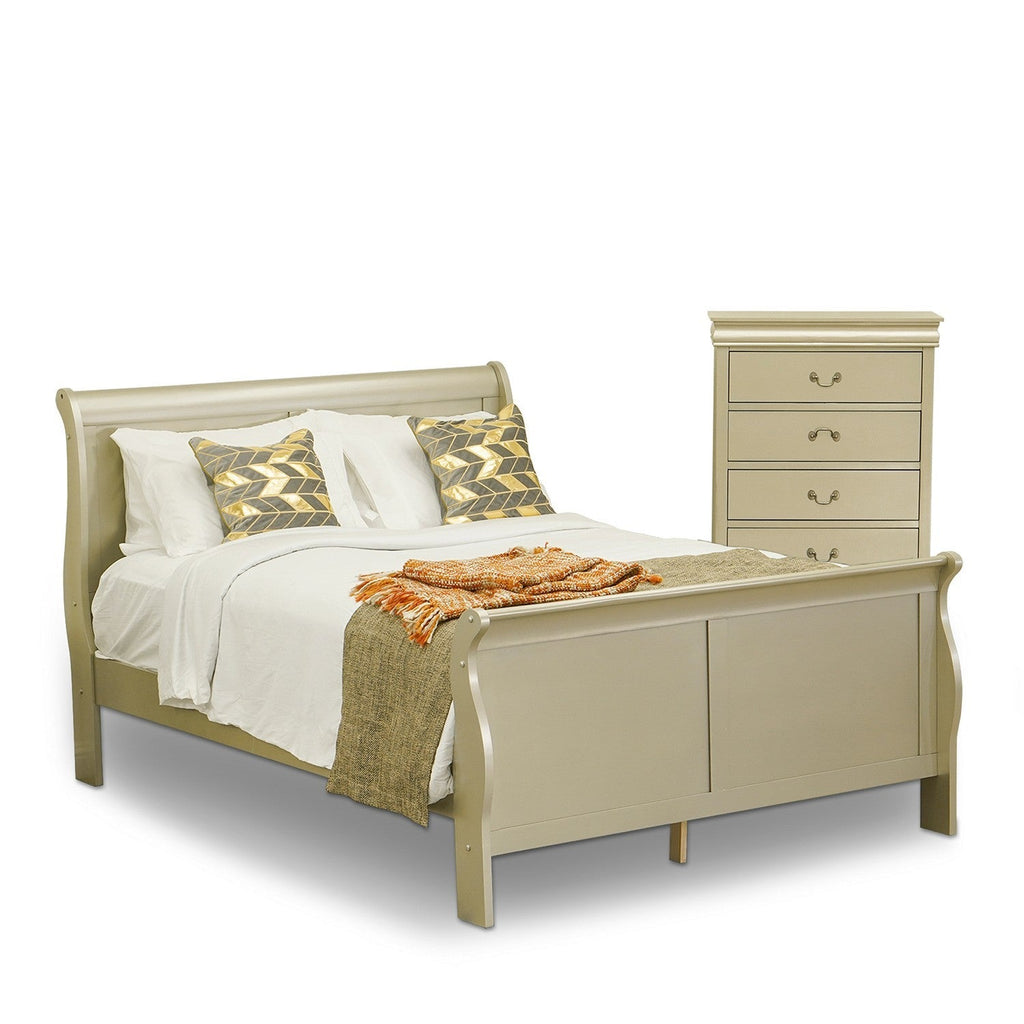 LP04-QC0000 Louis Philippe 2 Piece Queen Size Bedroom Set in Metallic Gold Finish with Queen Bed and Chest