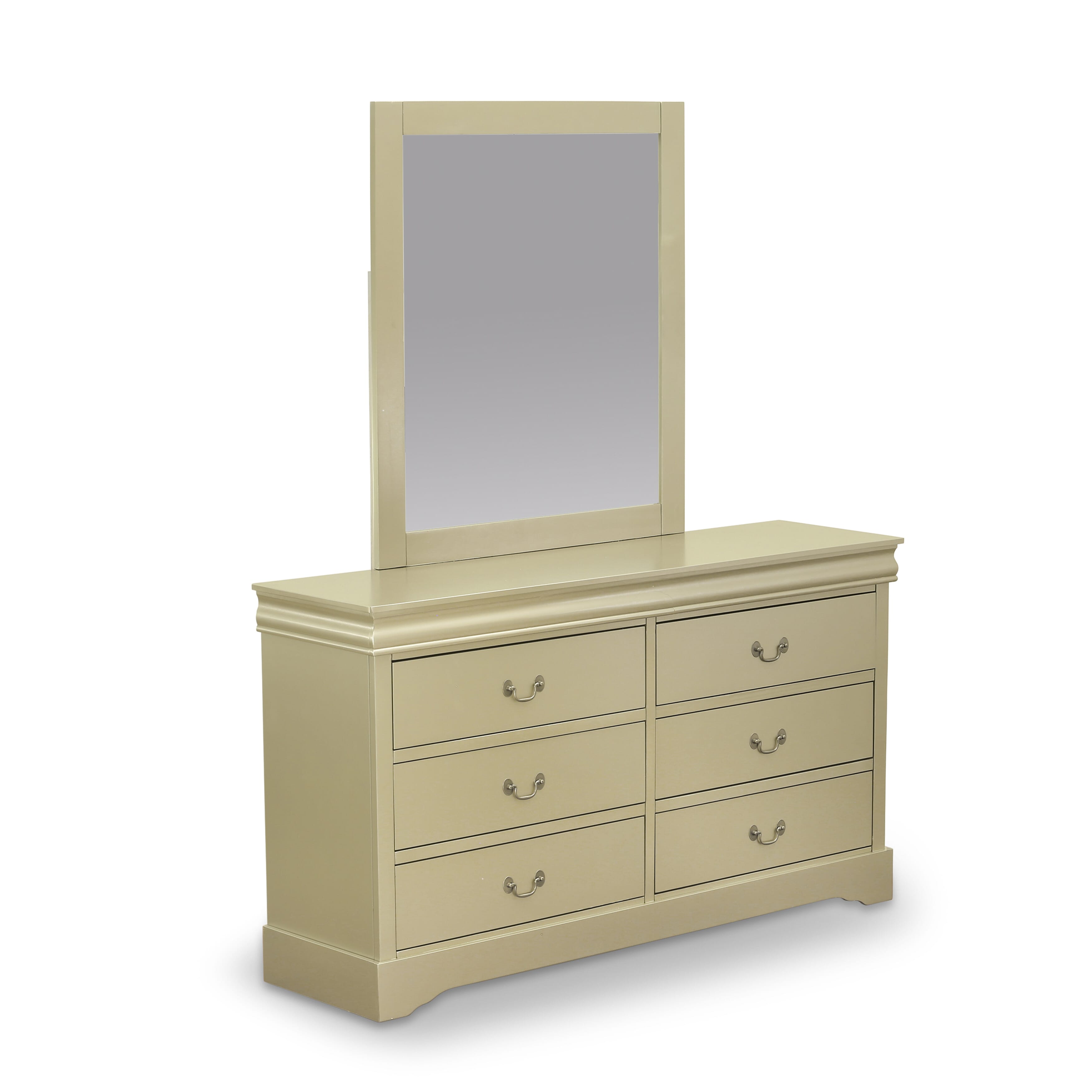East West Furniture Louis Philippe Dresser and Mirror in Phillip Walnut Finish
