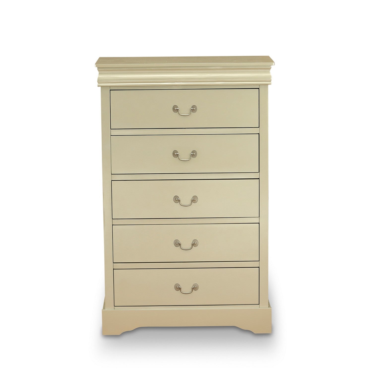 East West Furniture Louis Philippe 5 Piece Queen Size Bedroom Set in Metallic Gold Finish with Queen Bed,Nightstand ,Dresser, Mirror,Chest