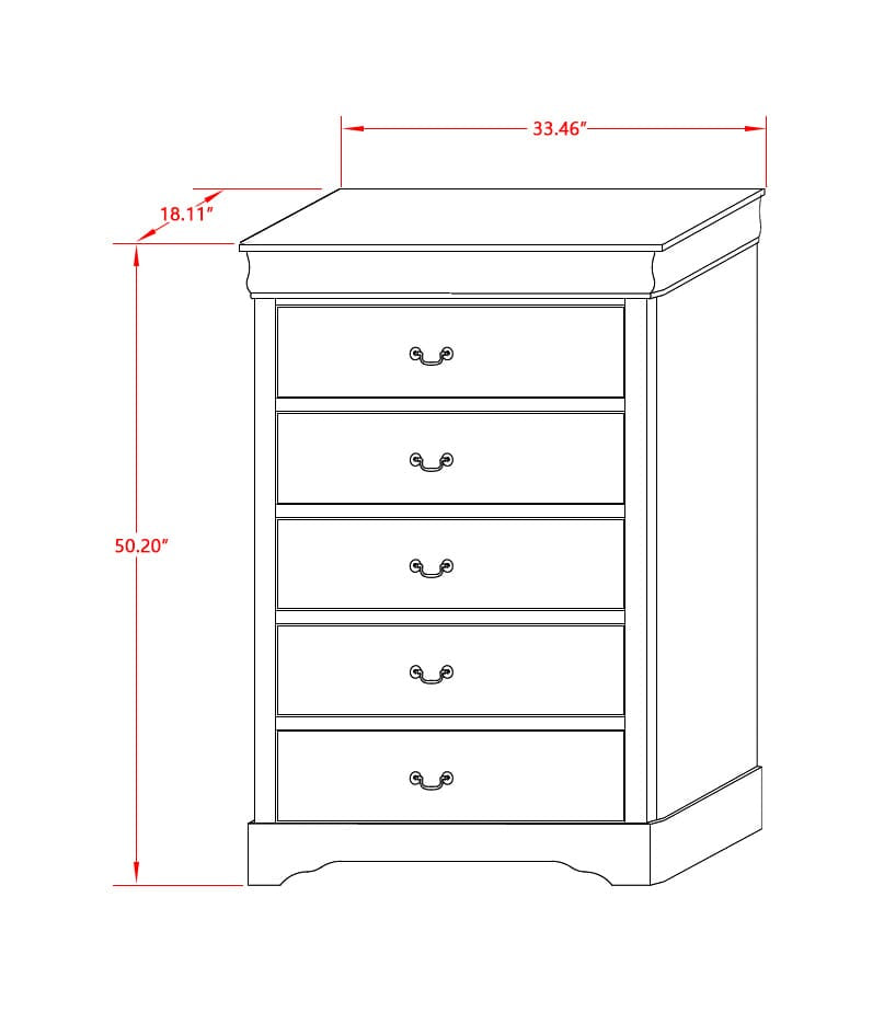 LP04-Q1NC00 Louis Philippe 3 Piece Queen Size Bedroom Set in Metallic Gold Finish with Queen Bed, Nightstand and Chest