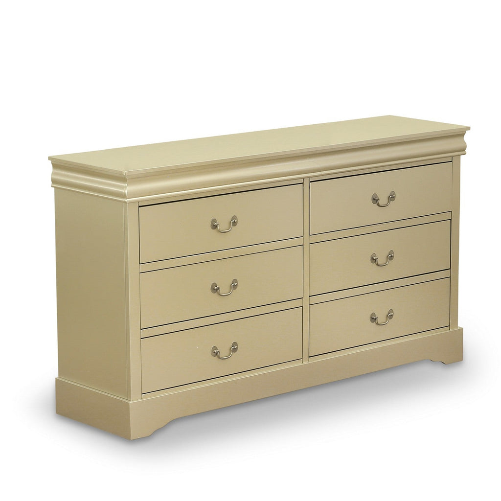 LP04-QDM000 Louis Philippe 3 Piece Queen Size Bedroom Set in Metallic Gold Finish with Queen Bed