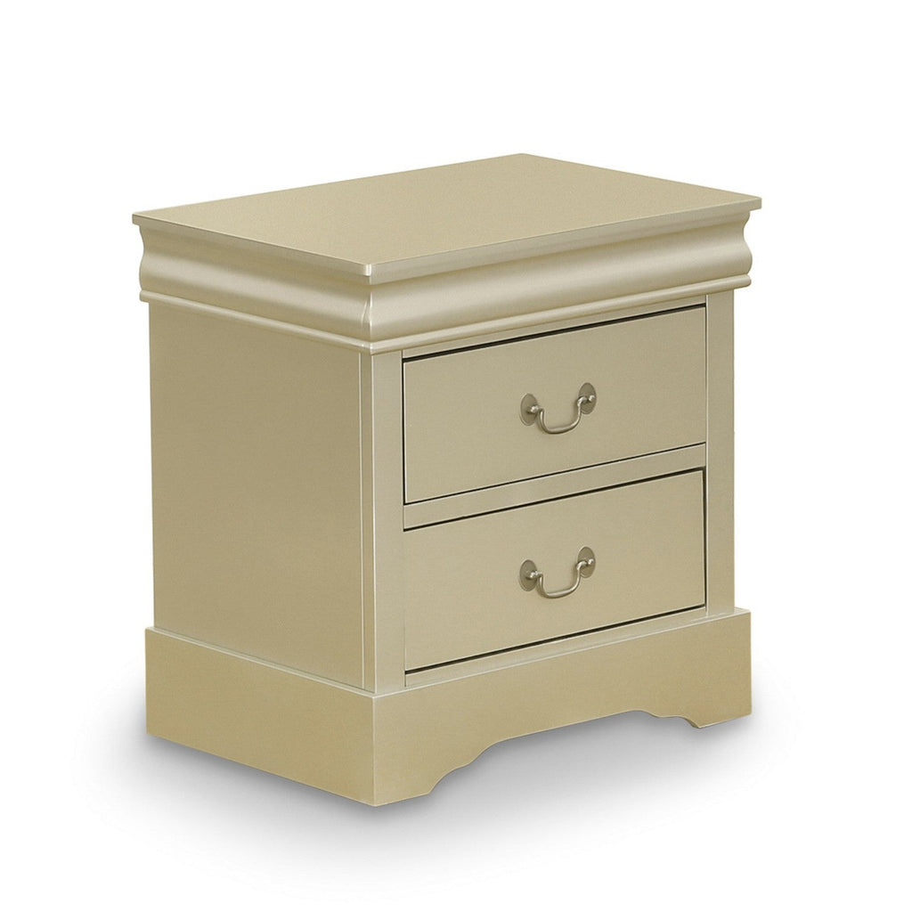 LP04-Q1NC00 Louis Philippe 3 Piece Queen Size Bedroom Set in Metallic Gold Finish with Queen Bed, Nightstand and Chest