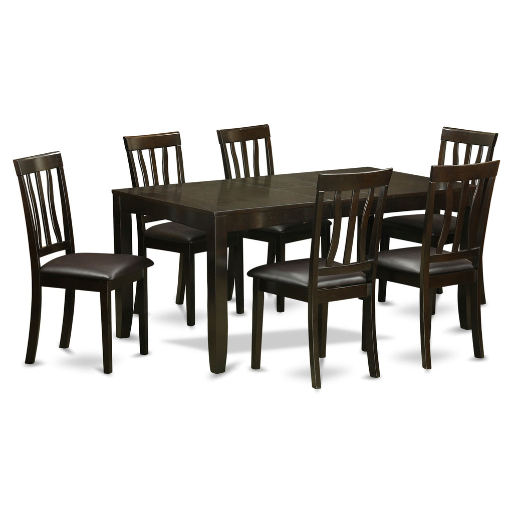 East West Furniture LYAN7-CAP-LC 7 Piece Dining Table Set Consist of a Rectangle Dinner Table with Butterfly Leaf and 6 Faux Leather Dining Room Chairs